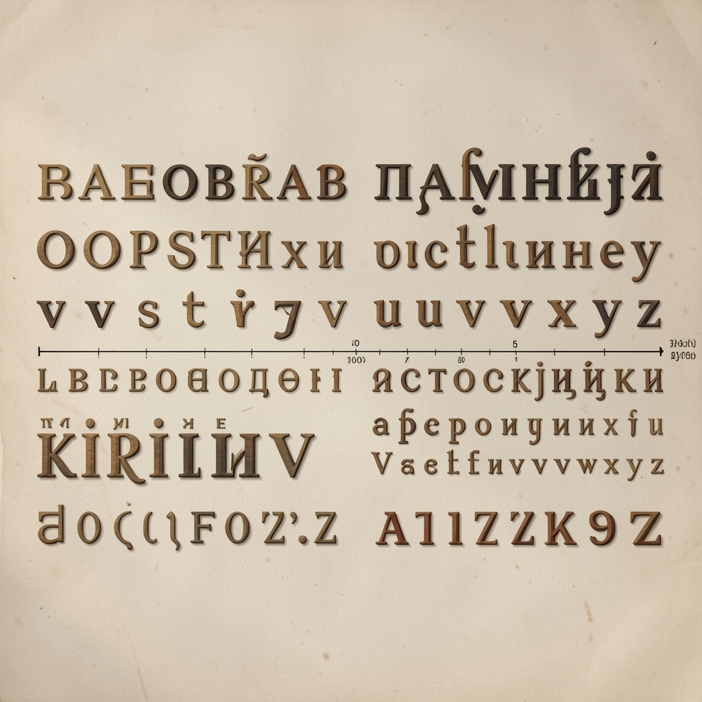 Историческая эволюция латинских шрифтов с засечками от римских капиталов до современных антикв, представленная на временной шкале с образцами разных эпох